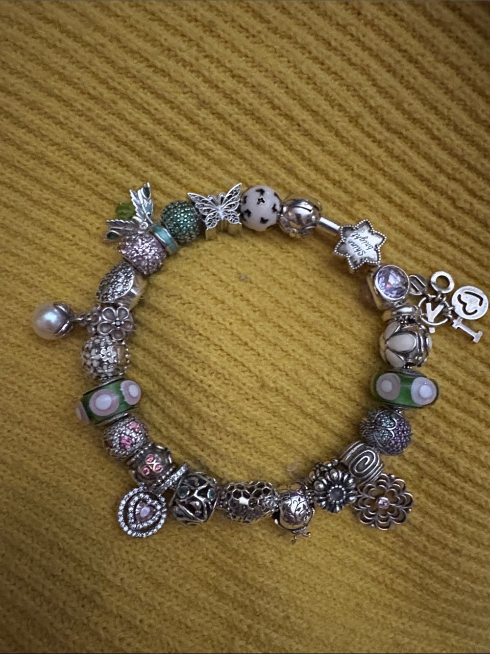 Pandora mesh  bangle with mixed charms